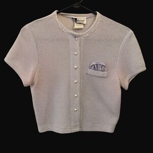 California Gold Rush Cardigan Womens L Lavender Good Vintage Pearl Knit Cropped